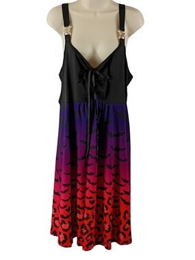 Rosegal Goth  Black Top Ombre Midi Dress with Bats Pattern